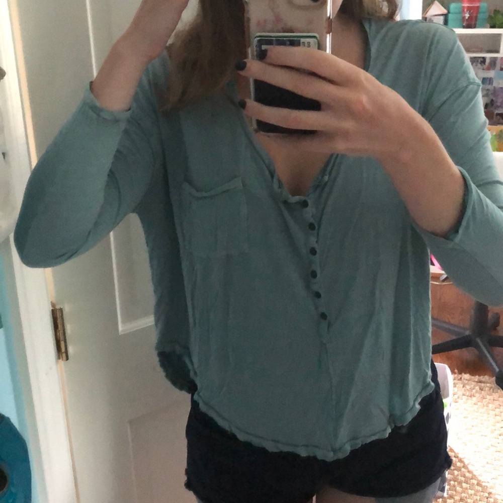 Blue button up flowy Free People top